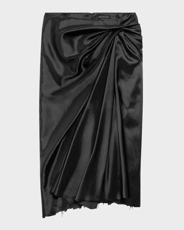 Draped Cupro Midi Skirt